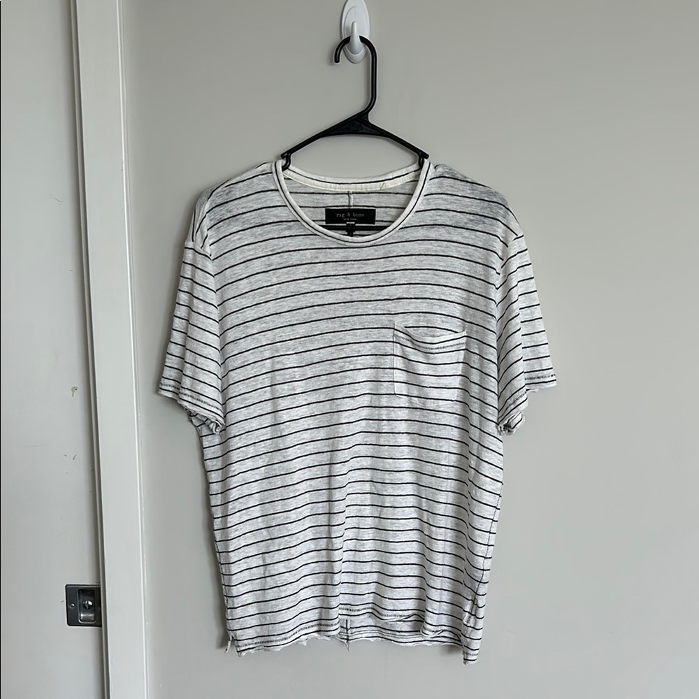 Rag & Bone Gray and White Striped Short Sleeve Tee